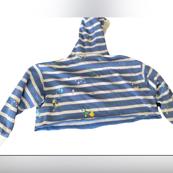 Polo Ralph Lauren cropped striped Fleece paint splatter hoodie Sz L - Picture 11 of 11